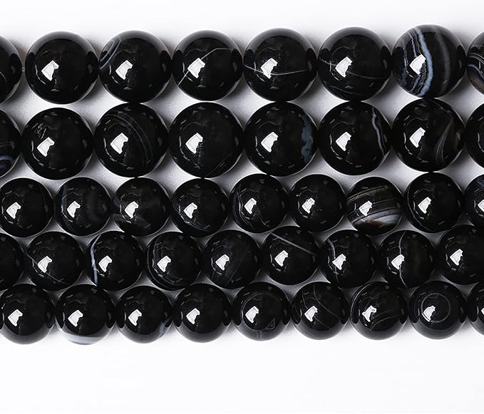 60PCS 6mm Natural Black Striped Agate Beads Gemstone Round Loose Beads for Jewelry Making DIY Bracelet Necklace 15" Inch