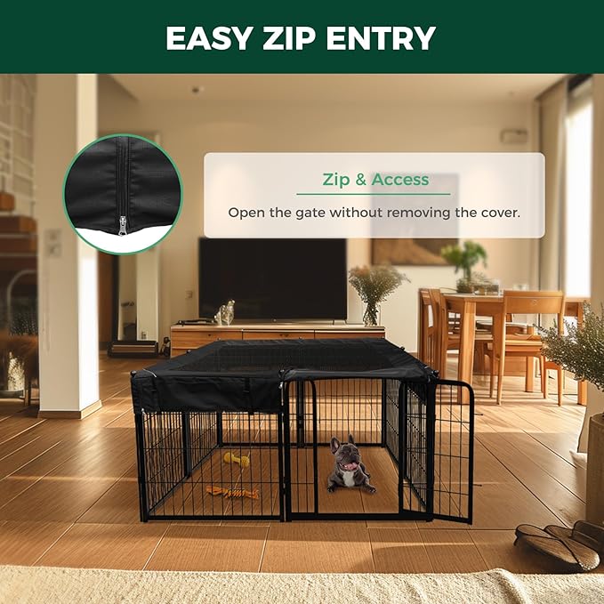 FXW Homeplus Unleashed Indoor Dog Playpen - Stress-Free and Safe Play, Heavy Duty 24 Inch 8 Wire Panels with Playpen Cover for Puppy and Small Dogs, Black│Patented-PurrikoPets
