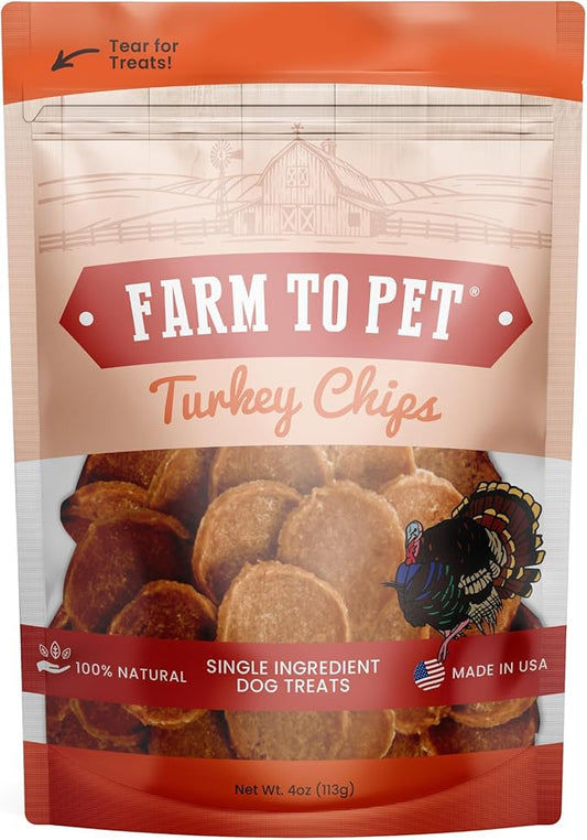 Farm To Pet Dog Training Treats, Healthy Turkey Chips for Dogs - 4 oz, 100% Human Grade Turkey Breast, All Natural, Single Ingredient, Low Allergen Treats for Dogs and Puppies, Made in USA-PurrikoPets