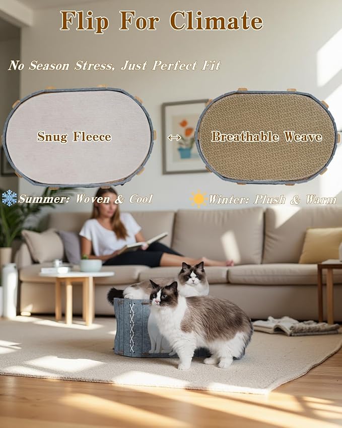 2-in-1 Large Cat House for Indoor Cats, Felt Cat Cave with Cushion, Dual Entrances & Sisal Ball Toy, Enclosed Bed for Large Cats or Multi-Cat Use, Supports 88 lbs-PurrikoPets