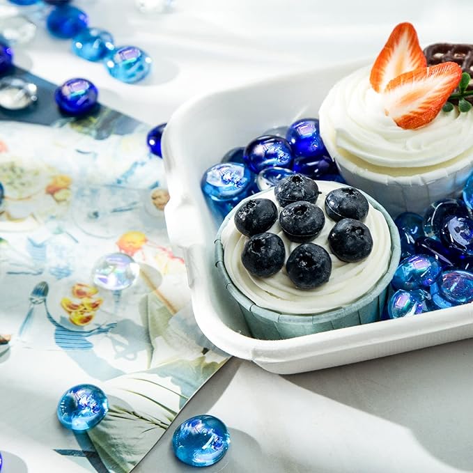 FUTUREPLUSX 1LB Iridescent Flat Glass Marbles, Blue Mixed Glass Beads Vase Fillers Decorative Gem Pebbles Sparkling Floral Fish Tank Rocks for Vases Table Scatter Aquarium Decor DIY Craft-PurrikoPets