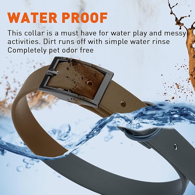 Dogline Biothane Waterproof Dog Collar Strong Coated Nylon Webbing with Black Hardware Odor- Proof for Easy Care Easy to Clean High Performance Fits Small Medium or Large Dogs, Dark Chocolate Brown-PurrikoPets