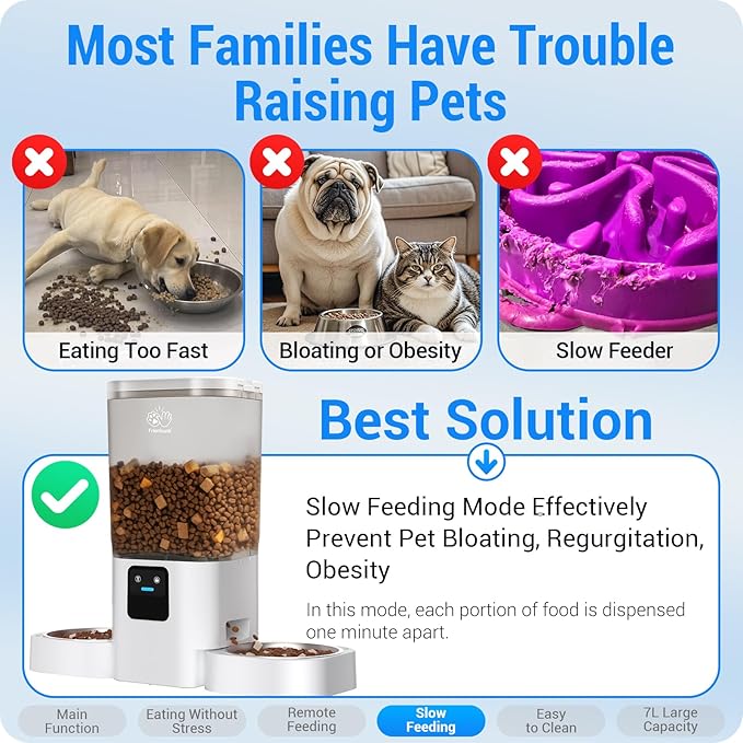 5G WiFi Automatic Cat Feeder with Slow Feed for 2 Cats: Automatic Dog Feeder with 7L Large Food Storage, Cat Food Dispenser with Alexa for Multiple Pets, Detachable for Easy Cleaning -29 Cup-PurrikoPets