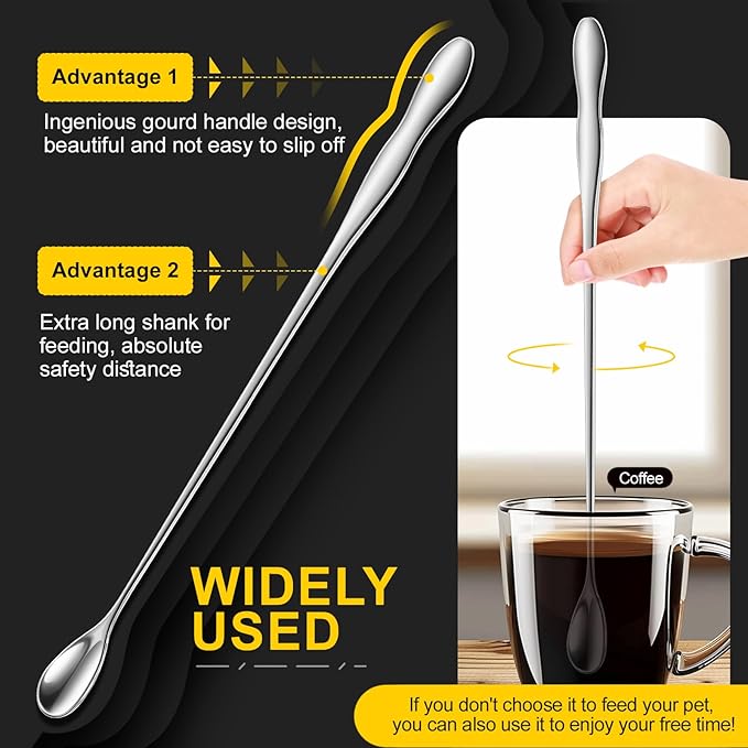 2pcs Reptile Feeding Tongs, Feeding Spoon, Stainless Steel Aquarium Feeding Tools, Curved Long Tweezers 10.6 in, Long Spoon 10 in (Coffee Spoon) for Feeding Lizards, Bearded Dragons and More.-PurrikoPets