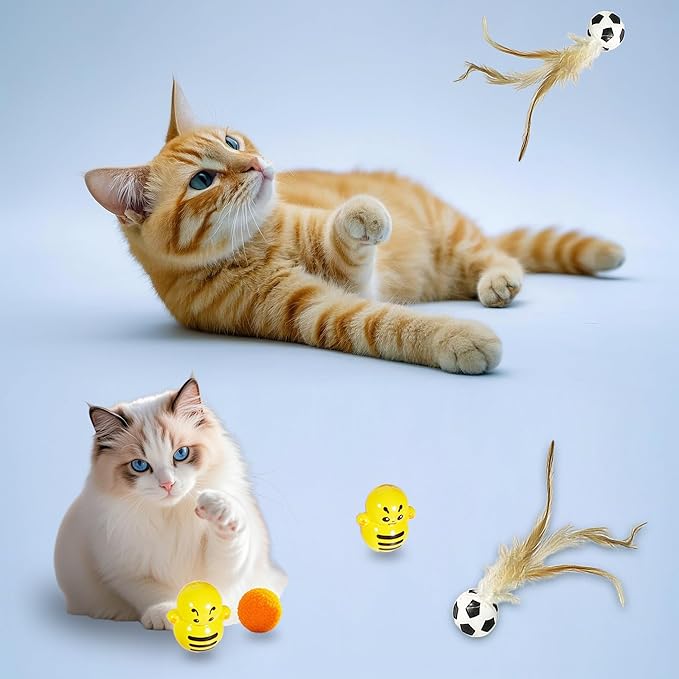 21-Piece Cat Toys Set, Interactive Tunnel, Balls, Mice, Feather Wands, Catnip Toys(Rainbow Cat Tunnel)-PurrikoPets