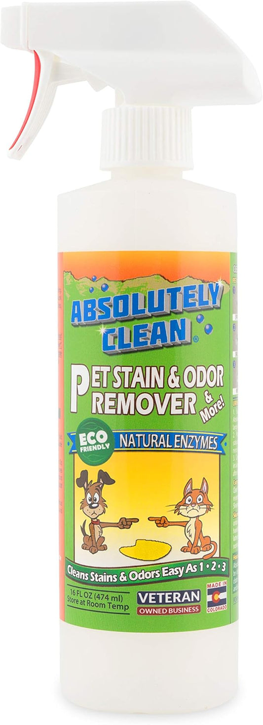 Absolutely Clean Amazing Pet Odor Eliminator for Home, Professional Strength: Natural Enzymes Remove Most Stains in 60 Seconds -Dog/Cat Urine, Vomit, Bile, Feces, Grass, Blood, Drool, More -USA Made-PurrikoPets