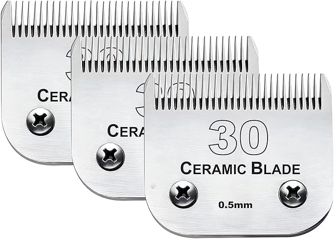 3PCS 30 Blades Dog Grooming Clipper Blades Compatible with Andis Pet Clipper/Oster A5/Wahl KM Series Dog Clipper,Ceramic Blade & Stainless Steel Blade-PurrikoPets