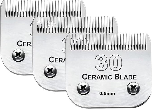 3PCS 30 Blades Dog Grooming Clipper Blades Compatible with Andis Pet Clipper/Oster A5/Wahl KM Series Dog Clipper,Ceramic Blade & Stainless Steel Blade-PurrikoPets