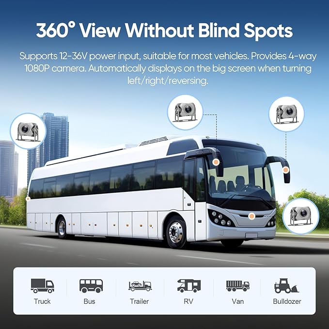 4-Channel 1080P Backup Camera for Truck/RV/Semi Trailer/Van/Cars 10.2inch Touch Monitor with DVR Recording/Playback/Bluetooth/FM Radio/Music/Video Player-PurrikoPets