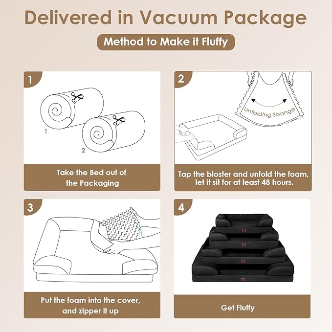 EHEYCIGA Orthopedic Dog Bed for Medium Dogs, Waterproof Memory Foam Medium Dog Beds with Sides, Non-Slip Bottom and Egg-Crate Foam Pet Couch Bed with Washable Removable Cover, Black-PurrikoPets