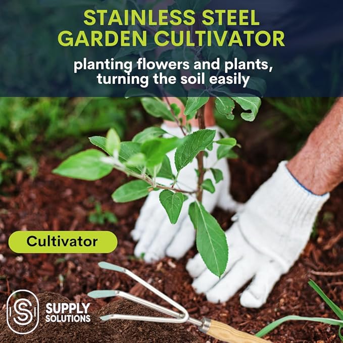 Gardening Tools - Perfect Garden Tools for Women or Men - Small Heavy Duty Gardening Hand Tools with Trowel, Transplanter, Fork, Rake, and Cultivator - Ergonomic Design Gardening Kit-PurrikoPets