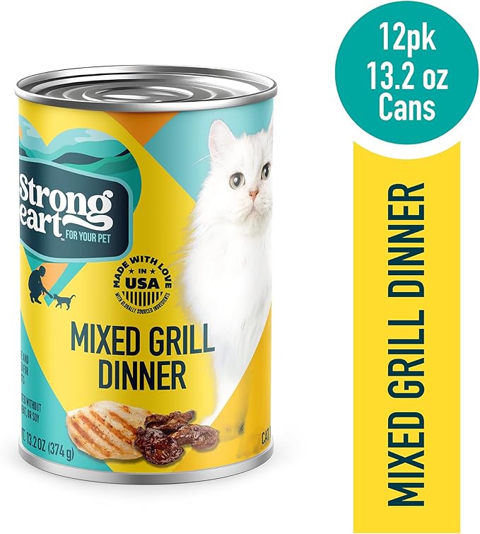 A Strong Heart Canned Wet Cat Food, Mixed Grill Dinner - 13.2 oz Cans (Pack of 12), Made in The USA with Real Chicken & Liver-PurrikoPets