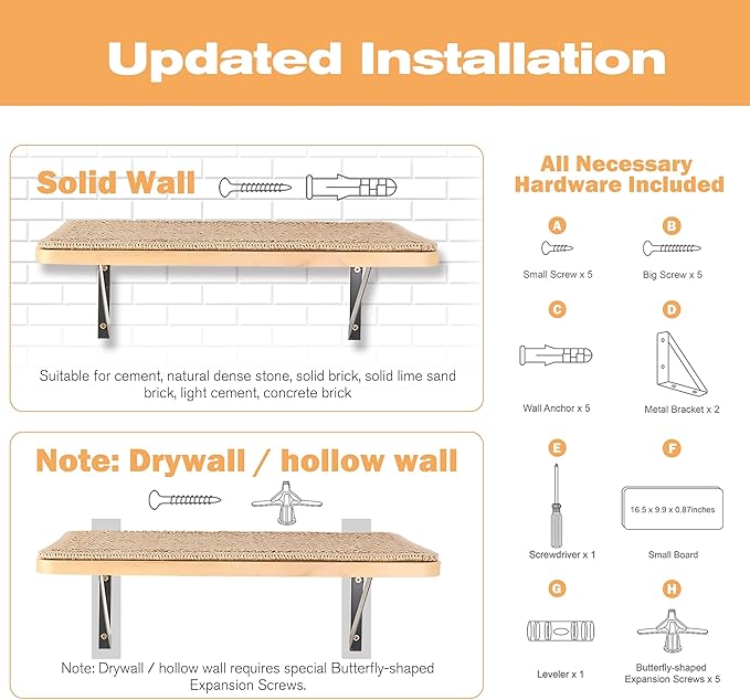 2PCS Cat Wall Shelves with Scratching Mat, 16.6x9.7 Inch Large Cat Wall Hammock Cats Furniture Shelf Window Perch Wall Mounted Beds for Household Pets Sleeping, Playing, Climbing-PurrikoPets