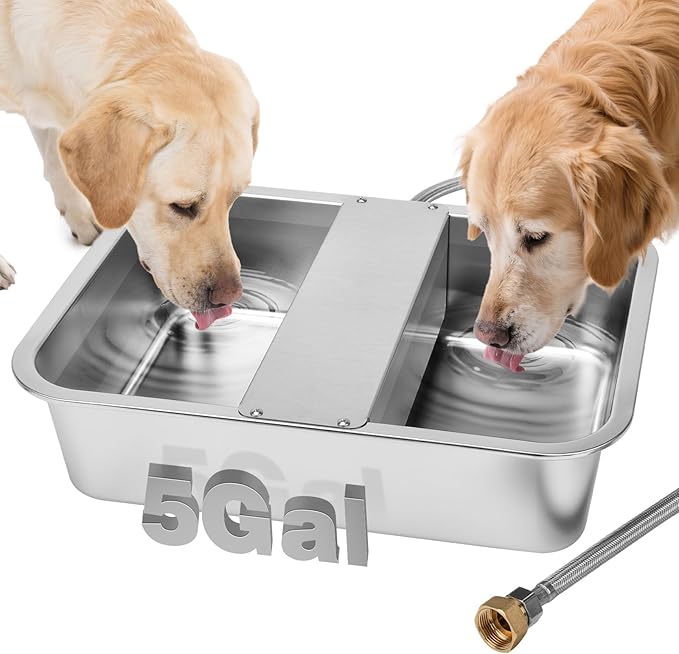5 Gallon Automatic Dog Water Dispenser, Large Dog Water Bowl Dispenser for Outdoor, Stainless Steel Pet Bowl for Waterer Auto Fill Pet Waterer for Livestock Dogs Cats Chicken Fit 3/4'' GHT Faucet-PurrikoPets