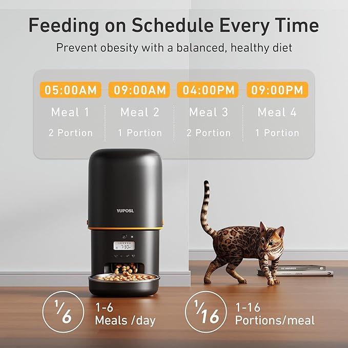 2025 Upgraded Automatic Cat Feeder - 4L Timed Auto Pet Feeder for Cat and Dog with Dry Food Dispenser, 180-day Battery Life, 1-6 Meals Per Day, 1-16 Portion, Desiccant Bag Keeps Food Fresh-PurrikoPets