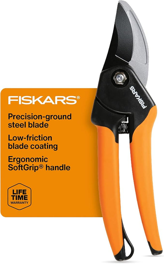 Fiskars Bypass Pruning Shears, 5/8-Inch Cut Capacity SoftGrip Hand Pruner for Small Hands, Blade Stays Sharp Through Heavy Use with Rust Resistant, Low-Friction Coating-PurrikoPets