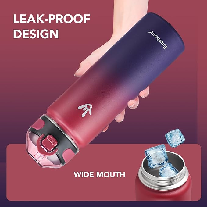 Enerbone 24 oz Insulated Water Bottle, Stainless Steel Bottle with Carrying Strap, Double-Wall Vacuum Insulation Design, Leakproof Sports Bottle with Straw, Keep Drinks Cold or Hot for Hours-PurrikoPets