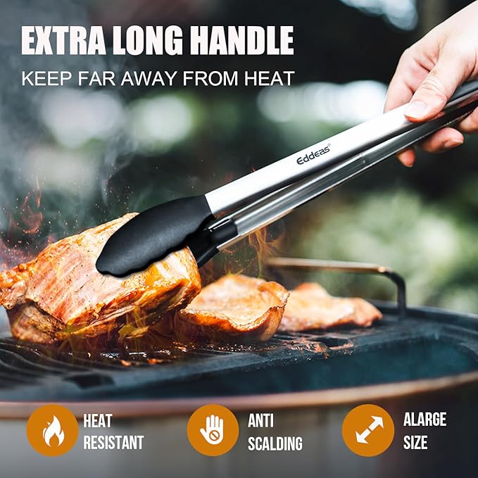 17 & 12 Inch Extra Long Kitchen Tongs with Silicone Tips, Heat Resistant 600 Degrees Silicone Tong, Stainless Steel Tongs for Cooking, Food, Bbq, Grilling, Barbecue, Dishwasher 2 Pack-PurrikoPets