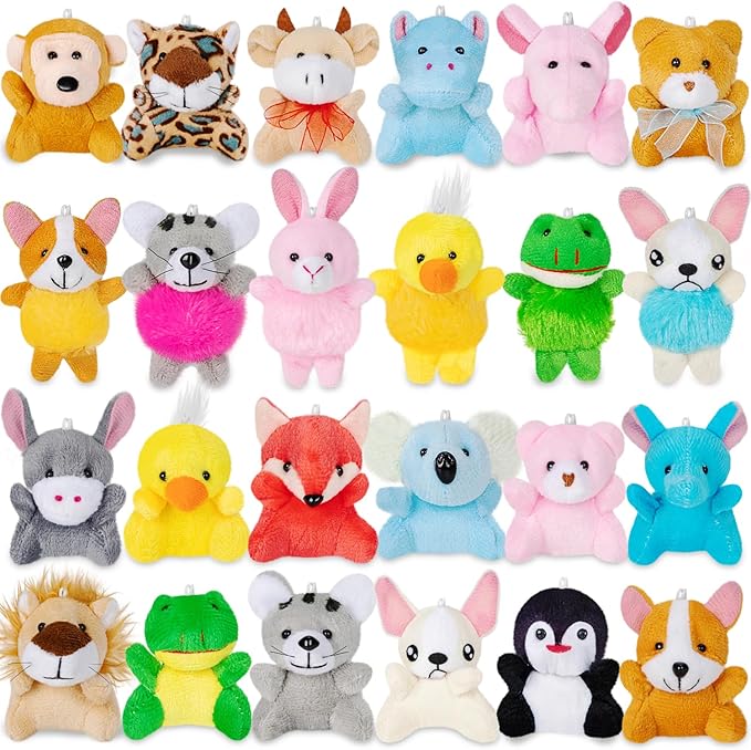 24 Pack Mini Stuffed Animals Bulk Party Favors For Kids Treasure Box Toys Classroom Plush Toys Claw Machine Key Chains Carnival Prizes Small Valentine Halloween Christmas Gifts Stocking Stuffers-PurrikoPets