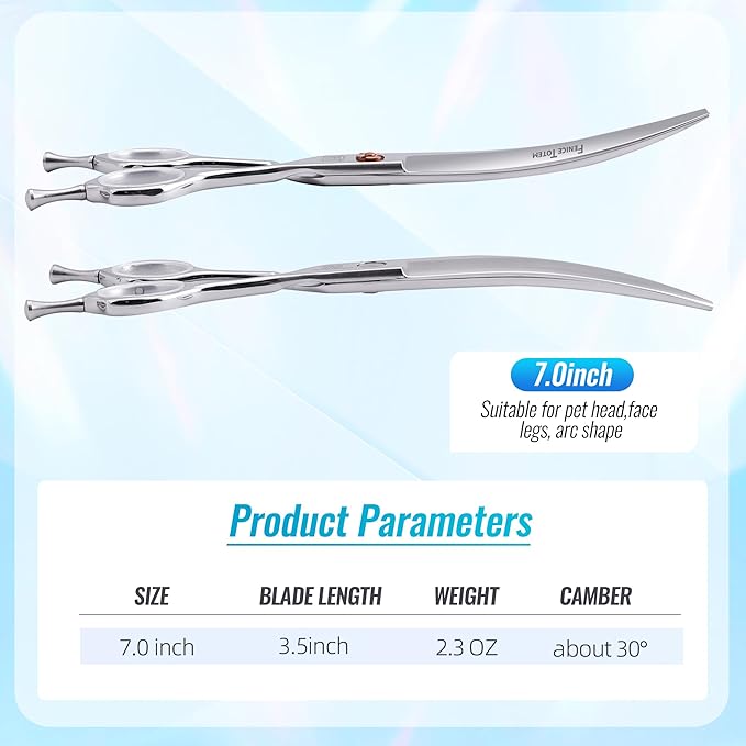 Dog Grooming Scissors: 7.0 inch Curved Pet Shears Made Of Japanese 440C Advanced Stainless Steel Professional Grooming Scissors for Dogs Cats and Other Pets-PurrikoPets