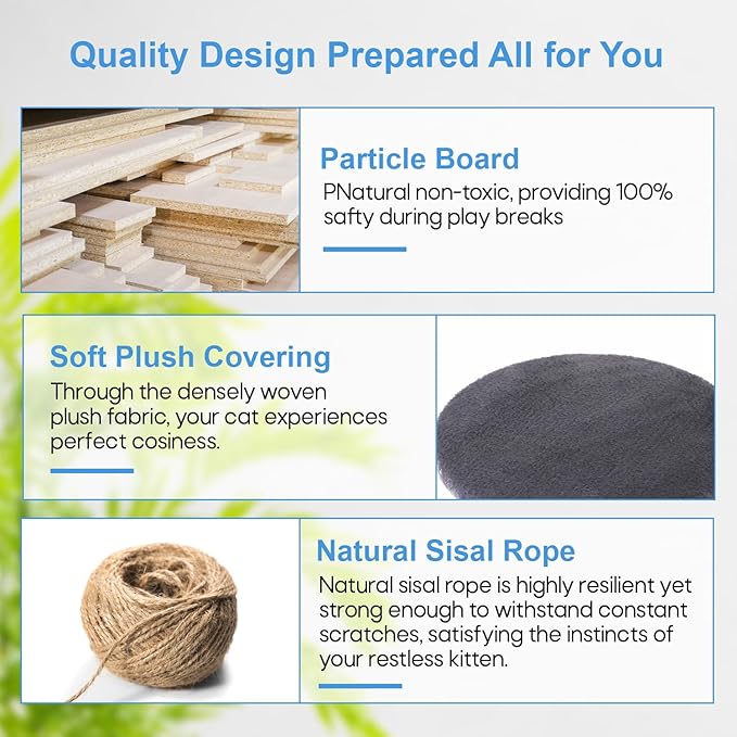 FDW Cat Tree 54in Cat Tower Multi-Level Durable Cat Scratching Post & Cozy Fun Cat Jumping Platform Space Saving Cat Condo Pet Play House for Indoor Cats,Ashy-PurrikoPets