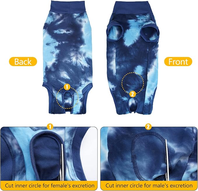 Dog Onesie Suit for Medium Large Dogs Recovery Suit for Tie Dye Pajamasfor Abdominal Wounds, Shedding, Prevent Licking L Blue2-PurrikoPets