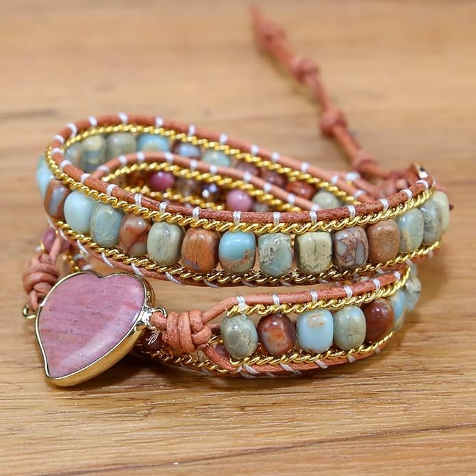 ZOSOJONA Women Wrap Bracelet Boho Natural Jasper Crystal Stone Beads Strand Bracelets