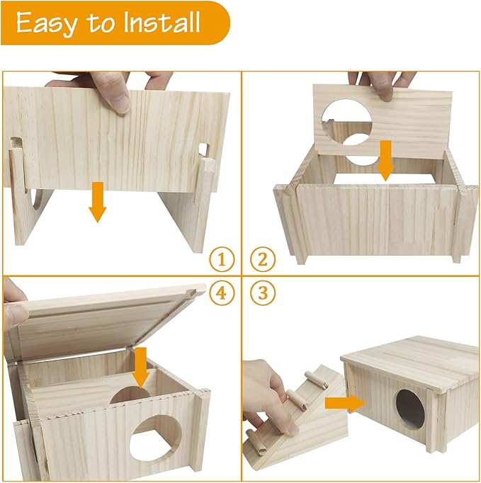 Fhiny Wooden Hamster Hideout for Small Animal, Gerbils Chamber Hut with Ladder Habitats Decor, Maze Climbing Toys for Dwarf Syrian Hamsters Mice and Other Small Pets-PurrikoPets