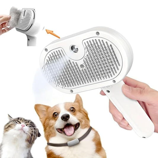 3-in-1 Cat Steam Brush – Pet Grooming & Shedding Comb with Gentle Steam Spray, One-Click Hair Release, for Long & Short Hair Cats & Dogs (White)-PurrikoPets