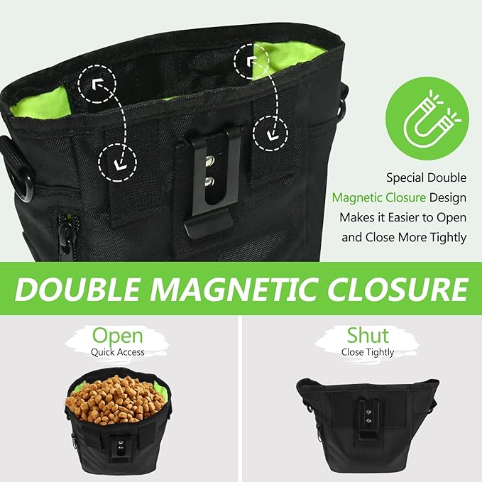 Dog Treat Pouch with Magnetic Closure, Treat Pouches for Pet Training, Large Dog Treat Training Pouch and Dog Clicker, Dog Training Treat Pouch Built-in Poop Bag Dispenser, Hands-Free Snack-PurrikoPets