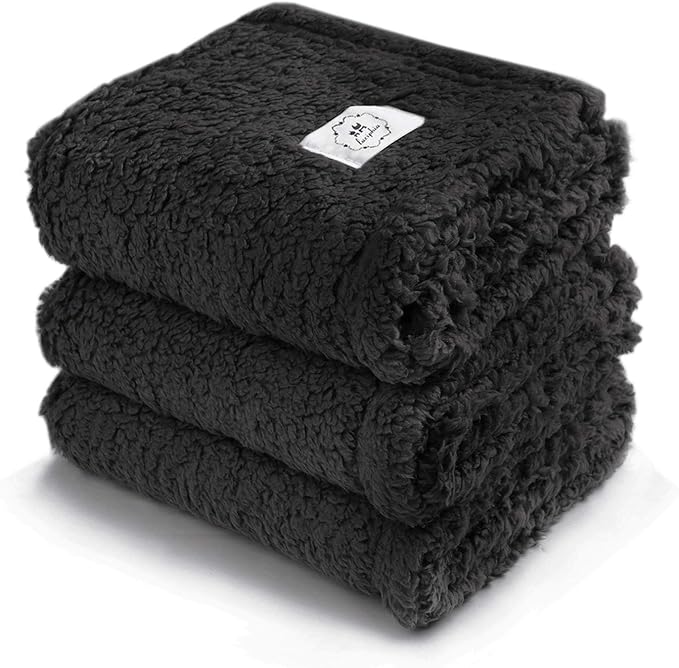 1 Pack 3 Calming Blankets Fluffy Premium Fleece Pet Blanket Soft Sherpa Throw for Dog Puppy Cat Black Medium (30“x20'')-PurrikoPets