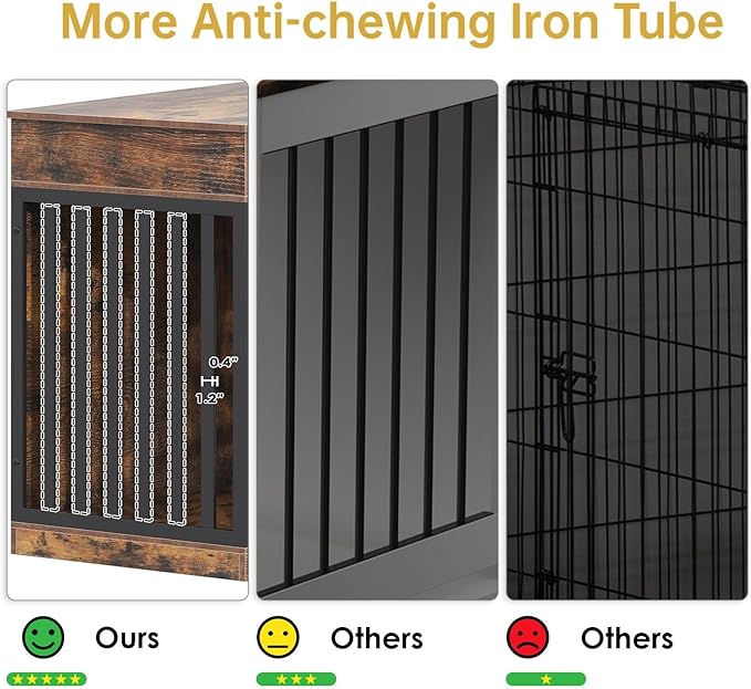 48'' Dog Crate Furniture with Removable Divider & Storage Drawers, Wooden Double Dog Cage TV Stand with 2 Sliding Barn Doors, Multi-Functional Dog Crate End Table for Indoor use (Retro Brown)-PurrikoPets