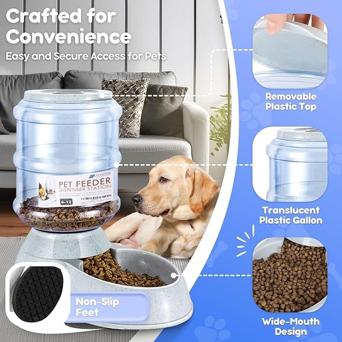 Flexzion Gravity Pet Feeder Food Dispenser (6-12 lb Size) Automatic Replenish Dry Food Storage Container Bowl for Small Medium Breed Dog Cat Animal Feeding Watering Fountain Supplies-PurrikoPets