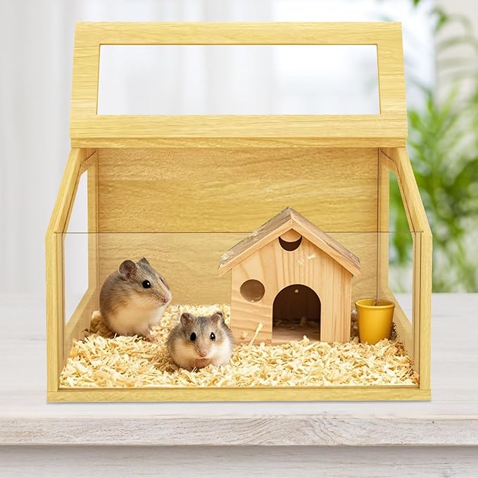 24" Wooden Hamster Cage, Chewproof Gerbil Cages and Habitats, Openable Top Roof Window with Silencing Pad, Guinea Pig Cage for Small Animals, Dwarf and Syrian Hamster, 24 x 16 x 16 Inches-PurrikoPets