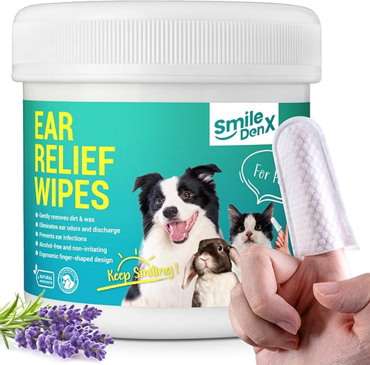 Dog Ear Cleaner Wipes - Dog Ear Infection Treatment Fast Relief from Ear Itching and Inflammation, Cat Ear Wipes Gently Remove Ear Wax Debris and Smelly (50 Pcs, Lavender)-PurrikoPets