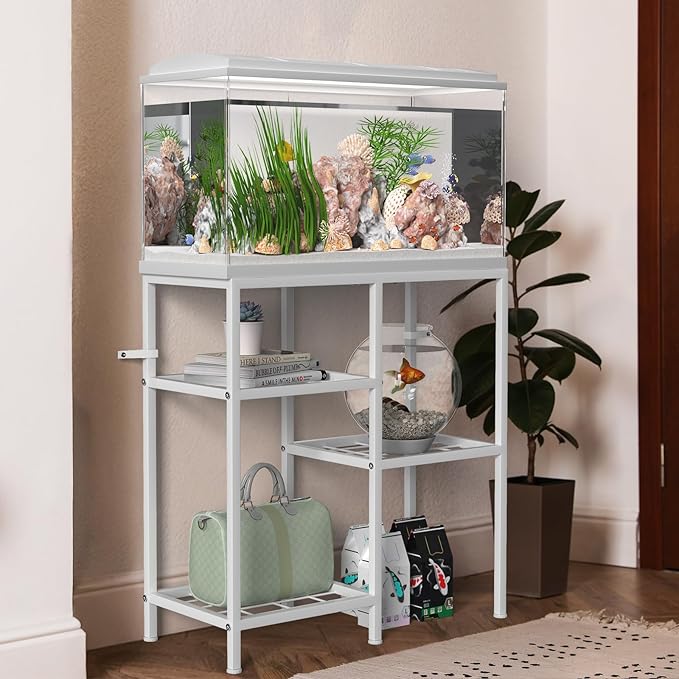 20 Gallon Fish Tank Stand White Metal Aquarium Stand Turtle Tank Stand Reptile Tank Stands 3 Tier Fish Tank with Stand-PurrikoPets