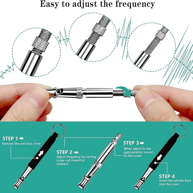 3 PCS Dog Whistles Set, Adjustable Recall Dog Training Whistle Silent Dog Whistle to Stop Barking with Lanyard,Dog Clicker(Black)-PurrikoPets