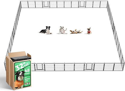 FXW Rollick Unleashed Dog Playpen for Indoor, Yard, RV Camping, 32 inch 48 Panels for Small and Medium Dogs, Black│Patented-PurrikoPets