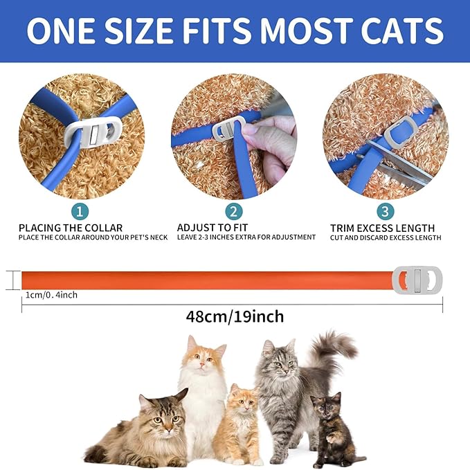 4 Pack Flea and Tick Collar for Cats, 32 Months Flea and Tick Treatment, Flea and Tick Prevention, Waterproof, Adjustable Flea and Tick Collar for Kittens, Blue & Orange-PurrikoPets