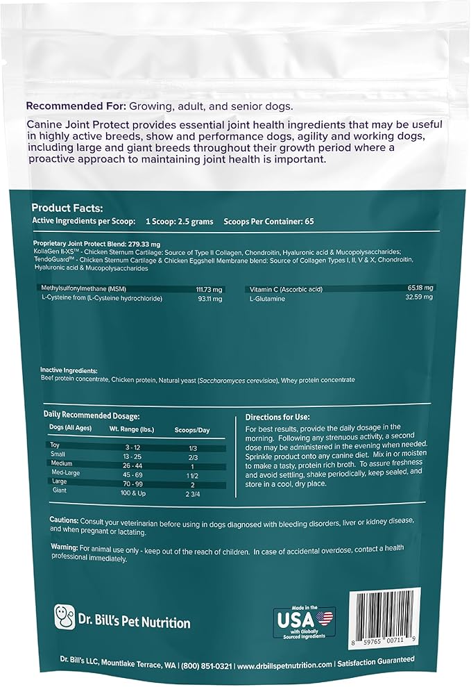 Dr. Bill’s Canine Joint Protect | Joint Support for Dogs | Pet Supplement for Ligament & Tendon Strength | Collagen Type II, Hyaluronic Acid, Eggshell Membrane and L-Glutamine-PurrikoPets