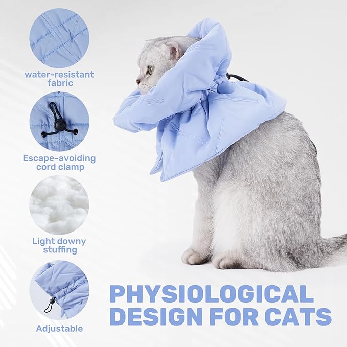 Adjustable Cat Recovery Cone Collar, Lightweight Soft Cat E-Collar Alternative After Spay, Waterproof Comfy Collars to Stop Licking Wound After Surgery, Protective Cone for Kittens/Puppies-PurrikoPets
