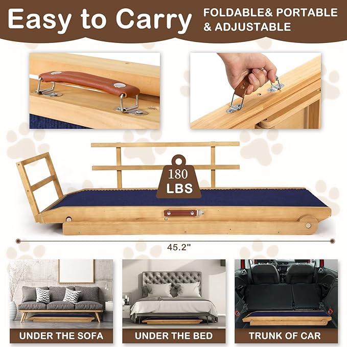 Dog Ramp for Beds, Cars, Couches, Dog Steps Anti-Slip Surface, Dogs Ramps for Old Small Pet,High Traction with Platform, 7 Adjustable Heights 16" to 27" Up, Portable Stairs Design for Dogs, 45.3" Long-PurrikoPets