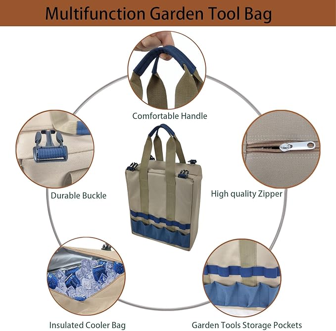 Garden Folding Gardener Stool with Gardening Tools Insulation Garden Bags Plus 5 Garden Tools and Gardening Kneeler Ideal Gift for Mother's Day/Father's Day (Navy Blue)-PurrikoPets
