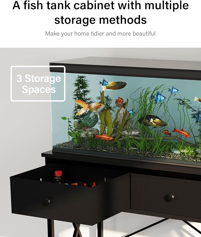 Fish Tank Stand 29 Gallon: Sturdy Aquarium Stand with Accessories Storage - Metal Fish Tank Table for 20-29 Gallon Reptile Breeder Turtle Terrarium - 30.7"x16.5" Weight Capacity 330 lbs-PurrikoPets