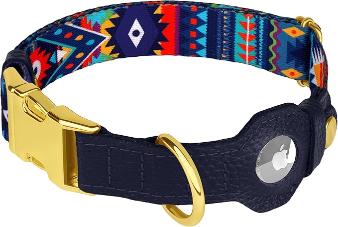 AirTag Dog Collar for Small Medium Large Breed - Adjustable Cute Pattern Dog Collar with Airtag Holder - Soft Leather Tracker GPS Apple Air Tag Pet Collars (Small, 12"-15" Neck Fit, Navajo)-PurrikoPets