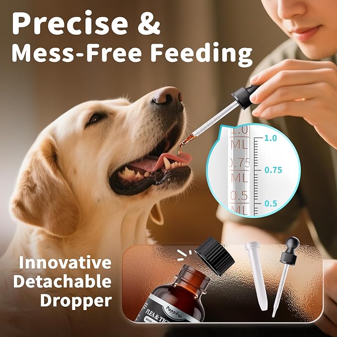 Dog Flea and Tick Support, Natural Herbal Flea & Tick Comfort for Dogs, Flea Liquid Drops Supplement for Dogs with Neem, Oregano, Pumpkin Seed Oil - Beef Flavor, 2 FL.Oz - All Breeds & Sizes-PurrikoPets