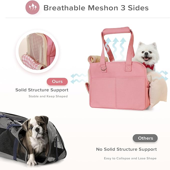 Dog Purse Carrier for Small Dogs, Soft Soft Sided Folding Dog Carriers for Small Dogs Medium Cats Puppies up to 15 Lbs, Washable Breathable Puppy Carrier for Outdoor Travel (Large Pink)-PurrikoPets