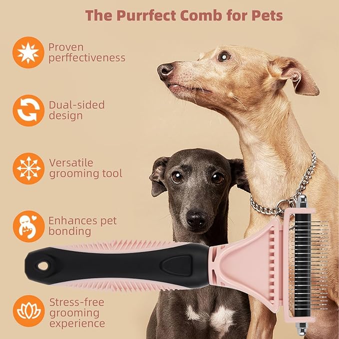 3PCS Cat & Dog Brush Set: Slicker & Deshedding Brush, Dematting Comb, and Bath Brush – Premium Grooming Tools for Shedding & Tangle-Free Fur (pink)-PurrikoPets