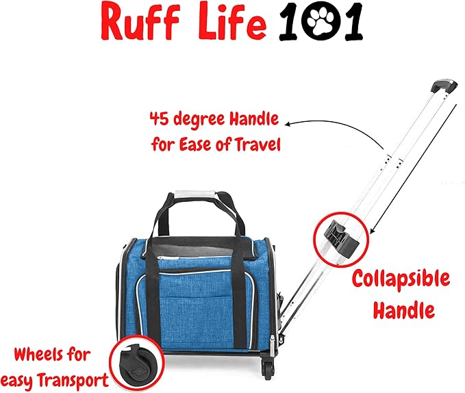 Airline Approved Expandable Premium Pet Carrier on Wheels- Two Sided Expandable Rolling Carrier- Designed for Dogs & Cats- Extra Spacious Soft Lined Carrier! (Blue)-PurrikoPets