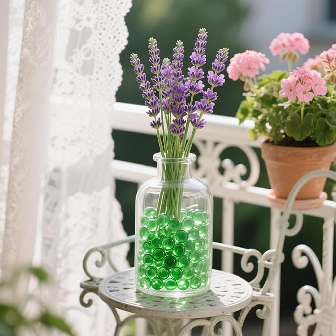 2.16LB Glass Beads Vase Filler Aquarium Gravel Decor Flat Glass Marbles Gems Pebbles Fish Tank Rocks Home Decorative Art Craft - Green-PurrikoPets